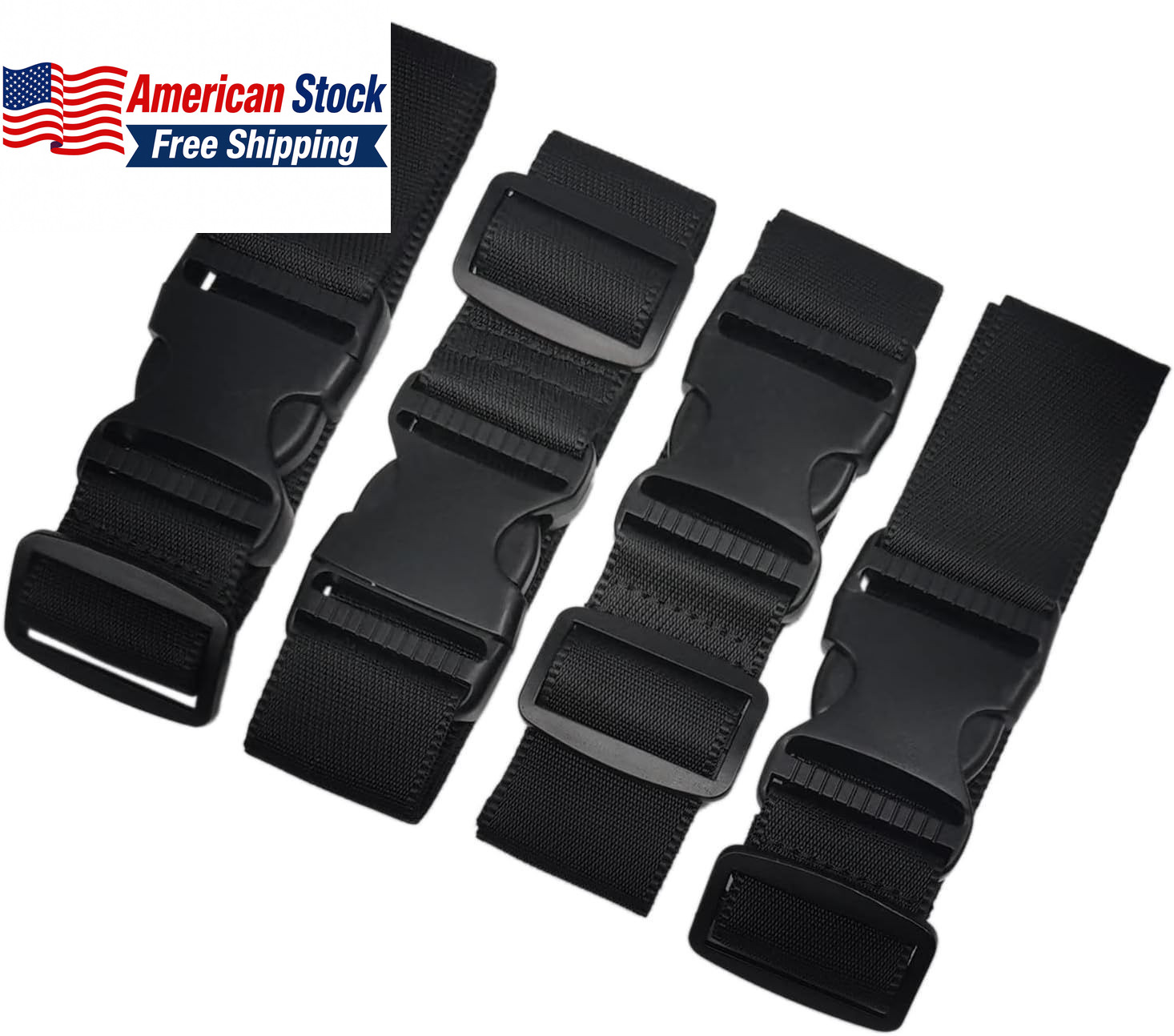 4 Pack Adjustable Luggage Straps for Carrying Extra Bags Black FROM USA