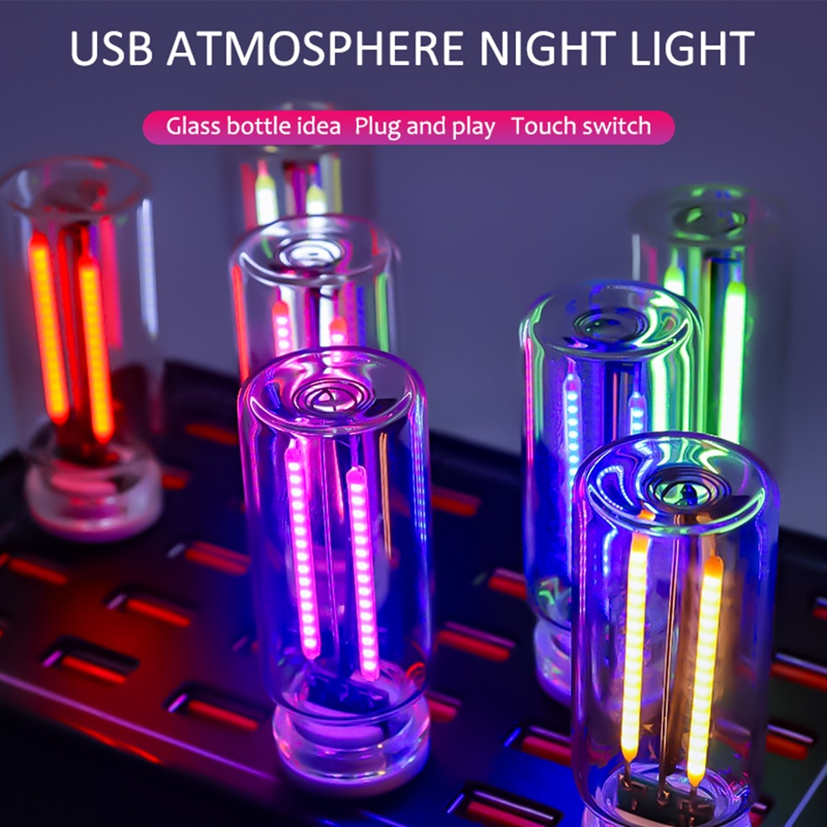 1PCS Purple Touch Control Car USB LED Light Atmosphere Night Light Dimmable New