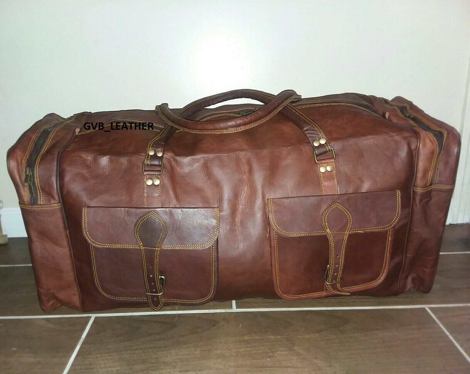 30" Men Genuine Leather Vintage Oversize Duffel Travel Gym Weekend Overnight Bag