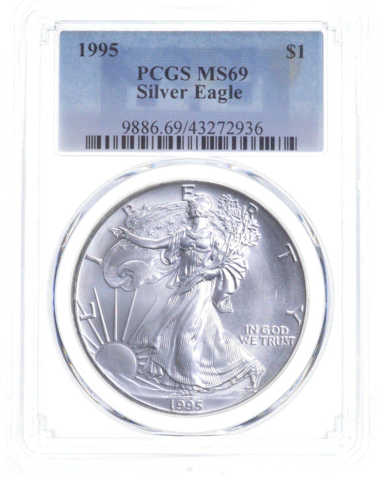 1995 $1 American Silver Eagle 1 Oz MS69 PCGS Blue Label