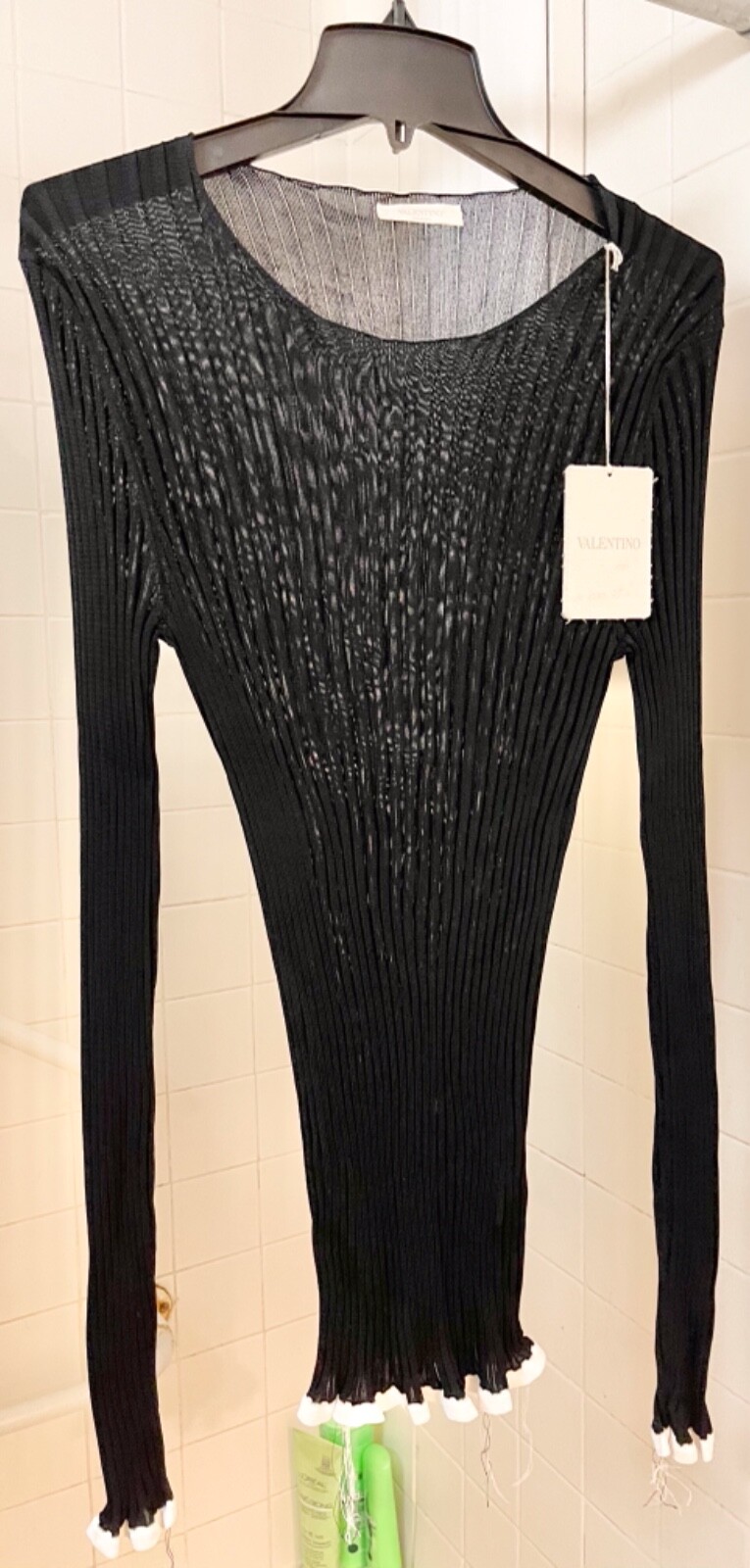 NWT VALENTINO Men’s Viscose Ribbed Black Jumper Sweater Crew Neck Size XS ITALY