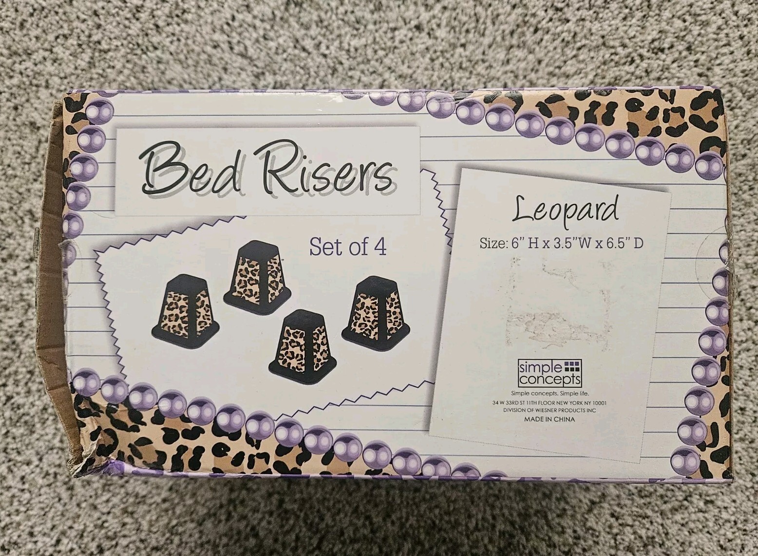 Bed Risers LEOPARD Storage Organization Durable LEOPARD 4-Pack 6 Inch Bed Risers