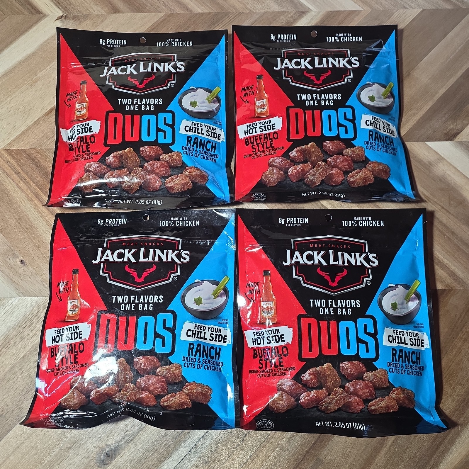 (4) Jack Link's Dous 100% Chicken Jerky,  2 Flavors In 1 bag , 8g protein