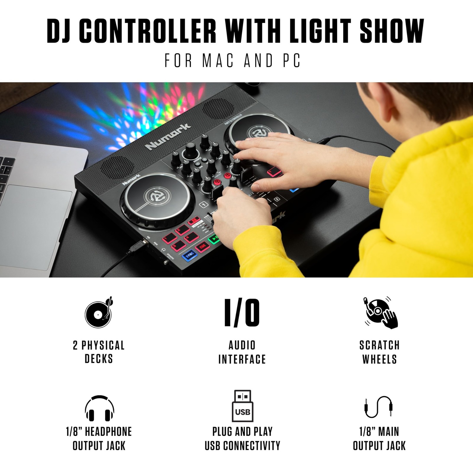Numark Party Mix Live DJ Controller with Built-in Lights and Speakers | 2-Dec...