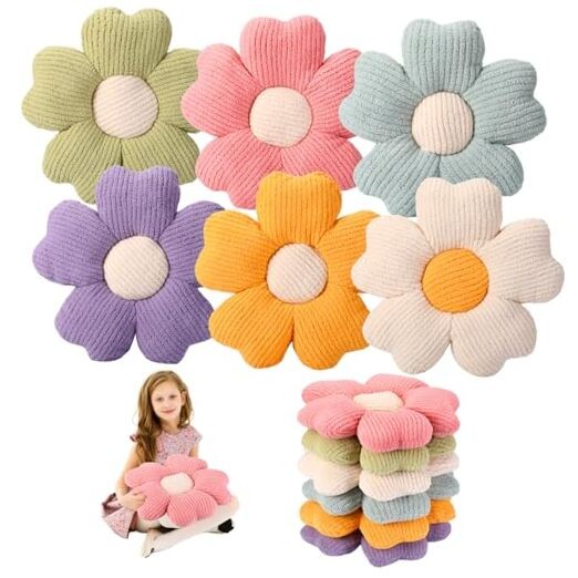 6 Pcs Flower Shaped Pillows Daisy Floor Throw Pillows 15 Inch Bright Color