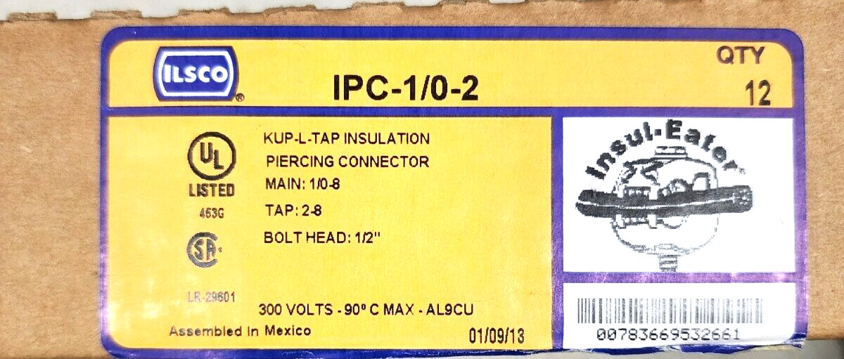 ILSCO IPC-1/0-2 KUP-L-TAP INSULATION PIERCING CONNECTOR THIS IS FOR (4 FOR $45)