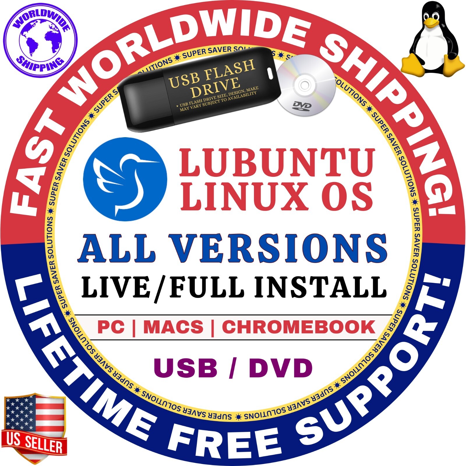 LUBUNTU LINUX OS LATEST BUILDS LTS LIVE/INSTALL MAC/PC DVD/USB COMBO | FAST SHIP