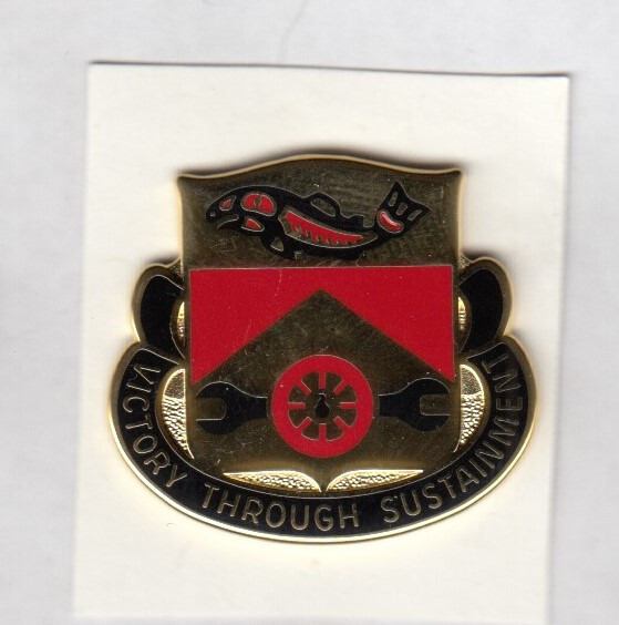 US Army 382nd Support Bn Quartermaster QM Supply crest DUI badge I-21 clutchback