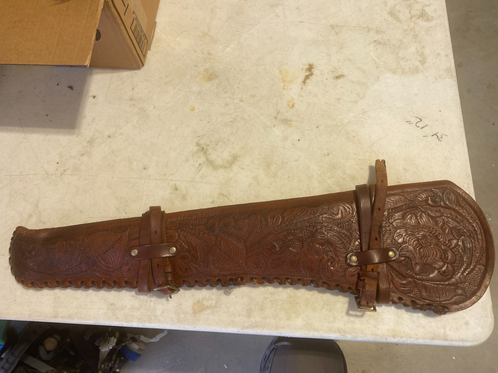 Vintage Saddle Leather  Rifle Case Floral Design