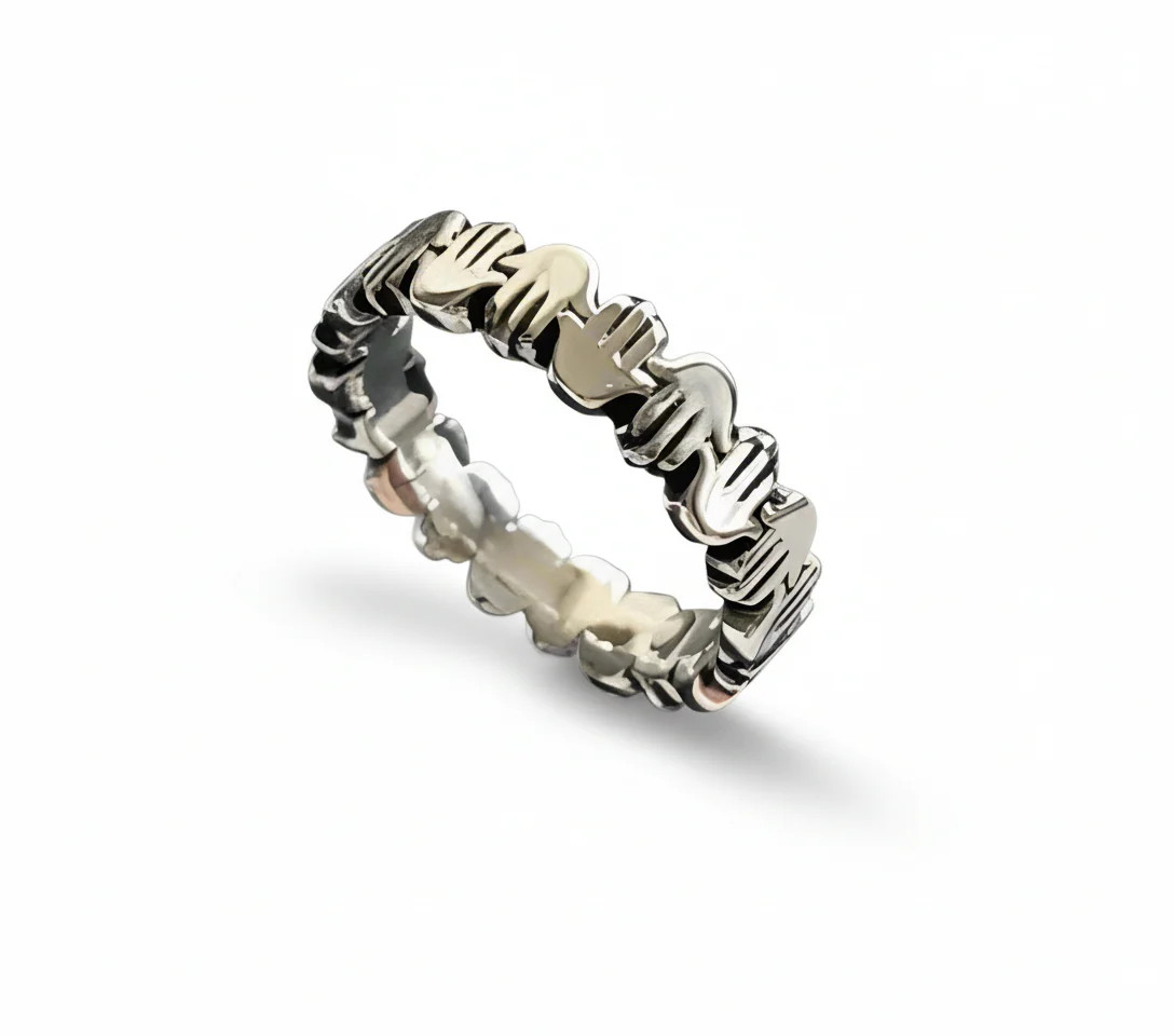 Sterling Silver Hand of Fatima Hansa Protection Amulet Ring