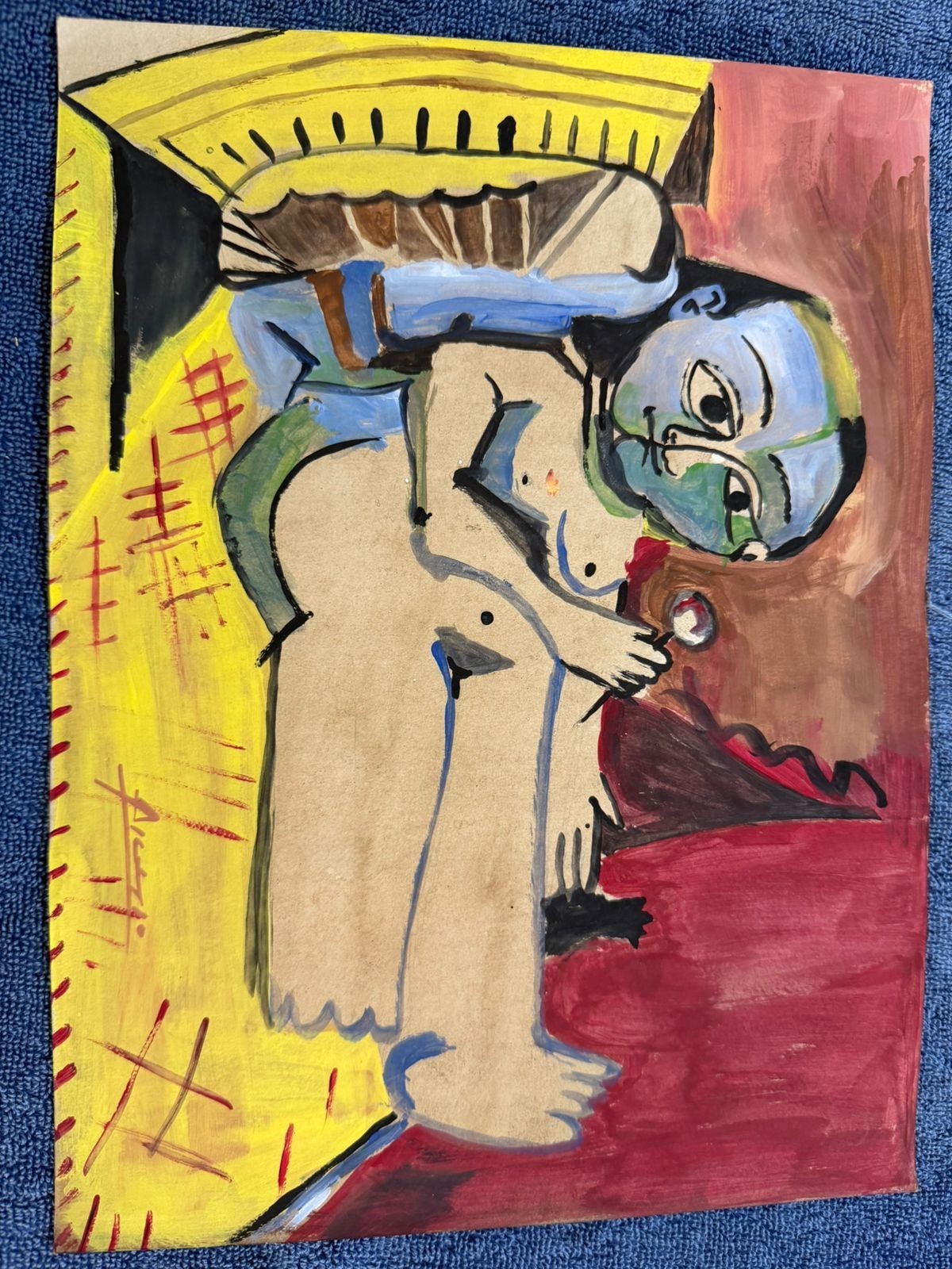 pablo picasso painting drawing on old paper signed stamped