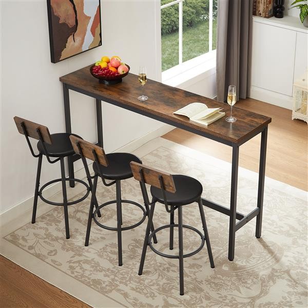 NEW Long Bar Table Set with 3Pcs PU Bar Stools Home Kitchen Table Banquet Hall