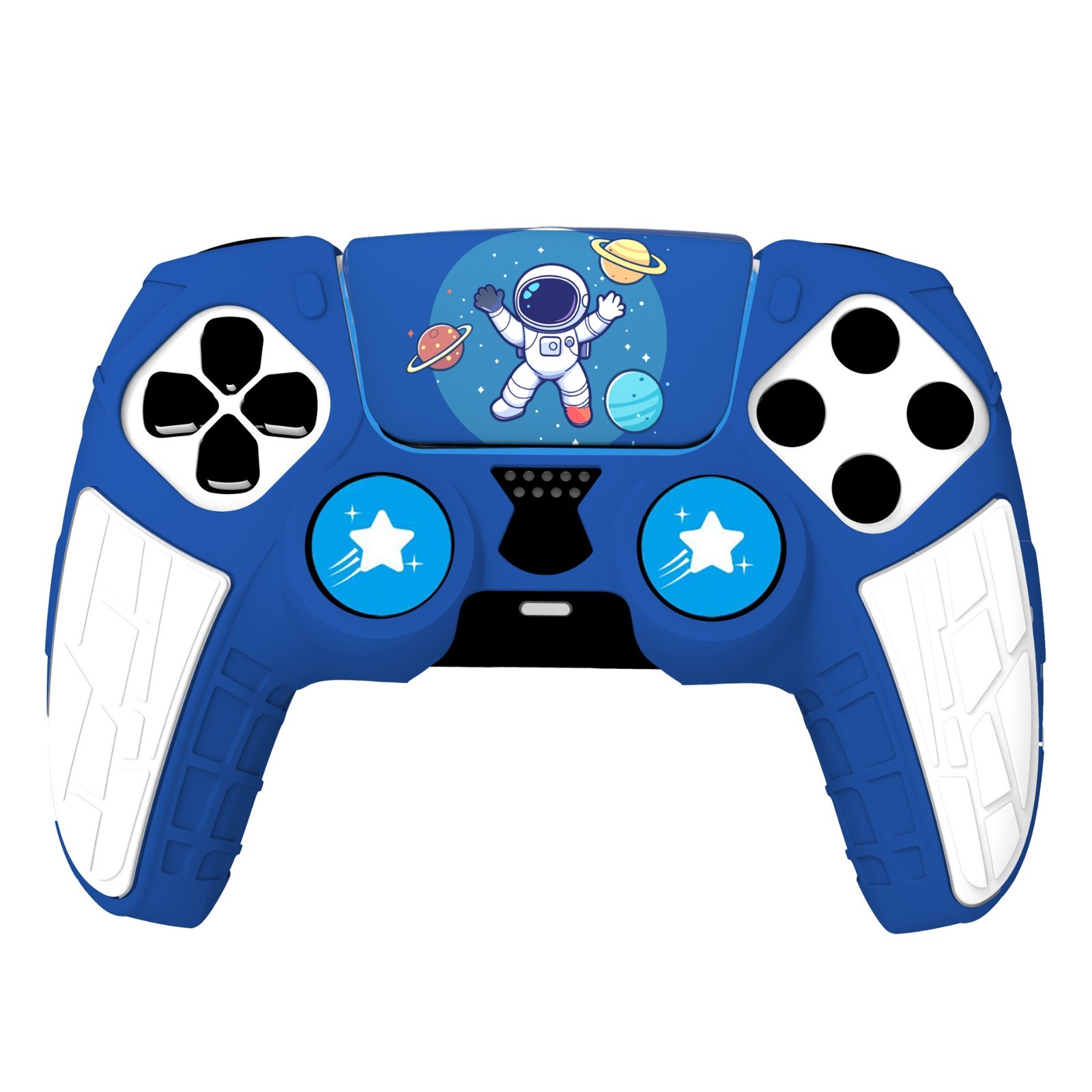 PS5 Controller Silicon Cover (Blue & White) with 4 Grip Caps, 2 Stickers
