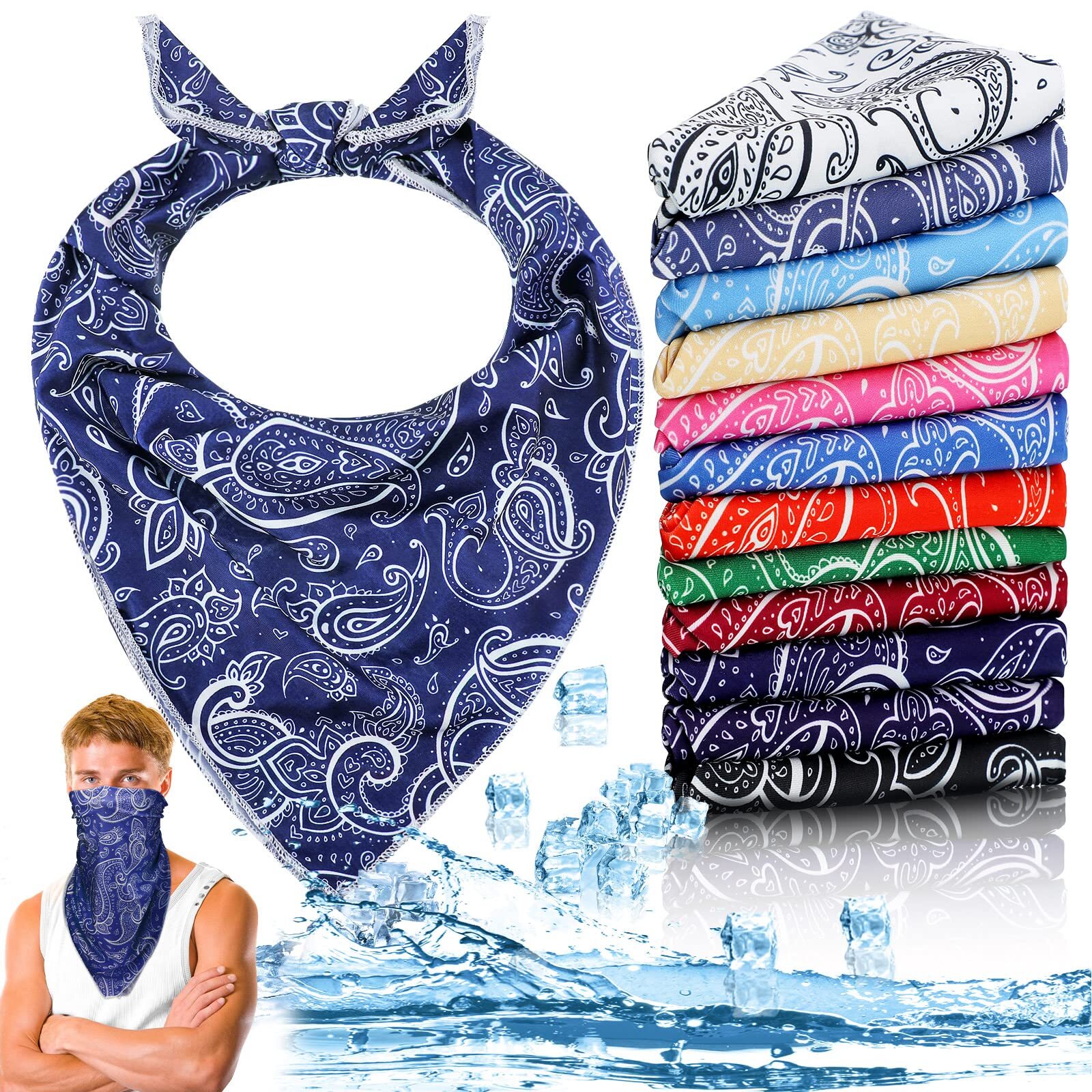 12 Pieces Paisley Cooling Bandana Water Soaking Neck Wraps Wicking Bandana fo...