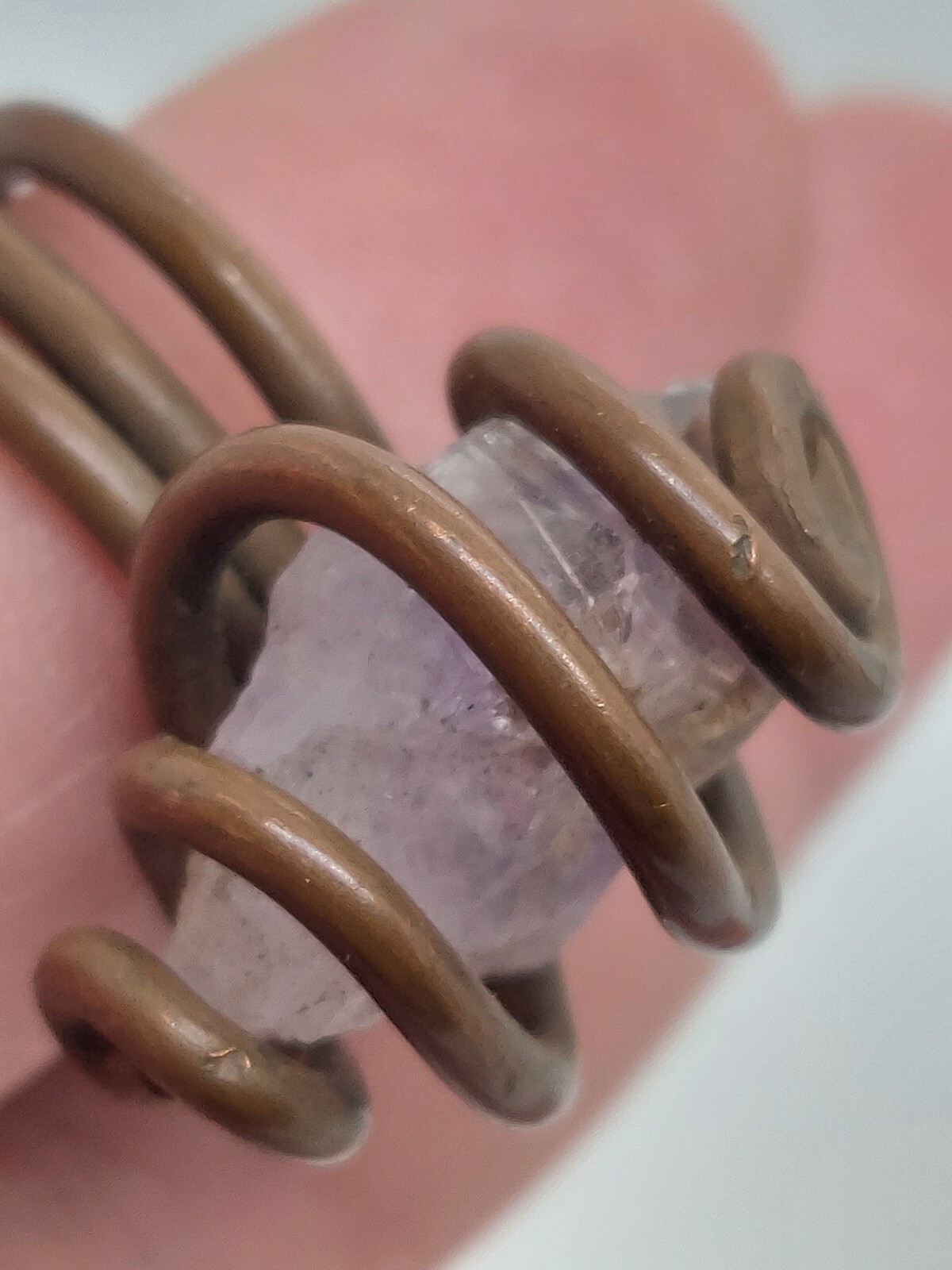 Copper Wire Amethyst Crystal Handcrafted Ring Size 6