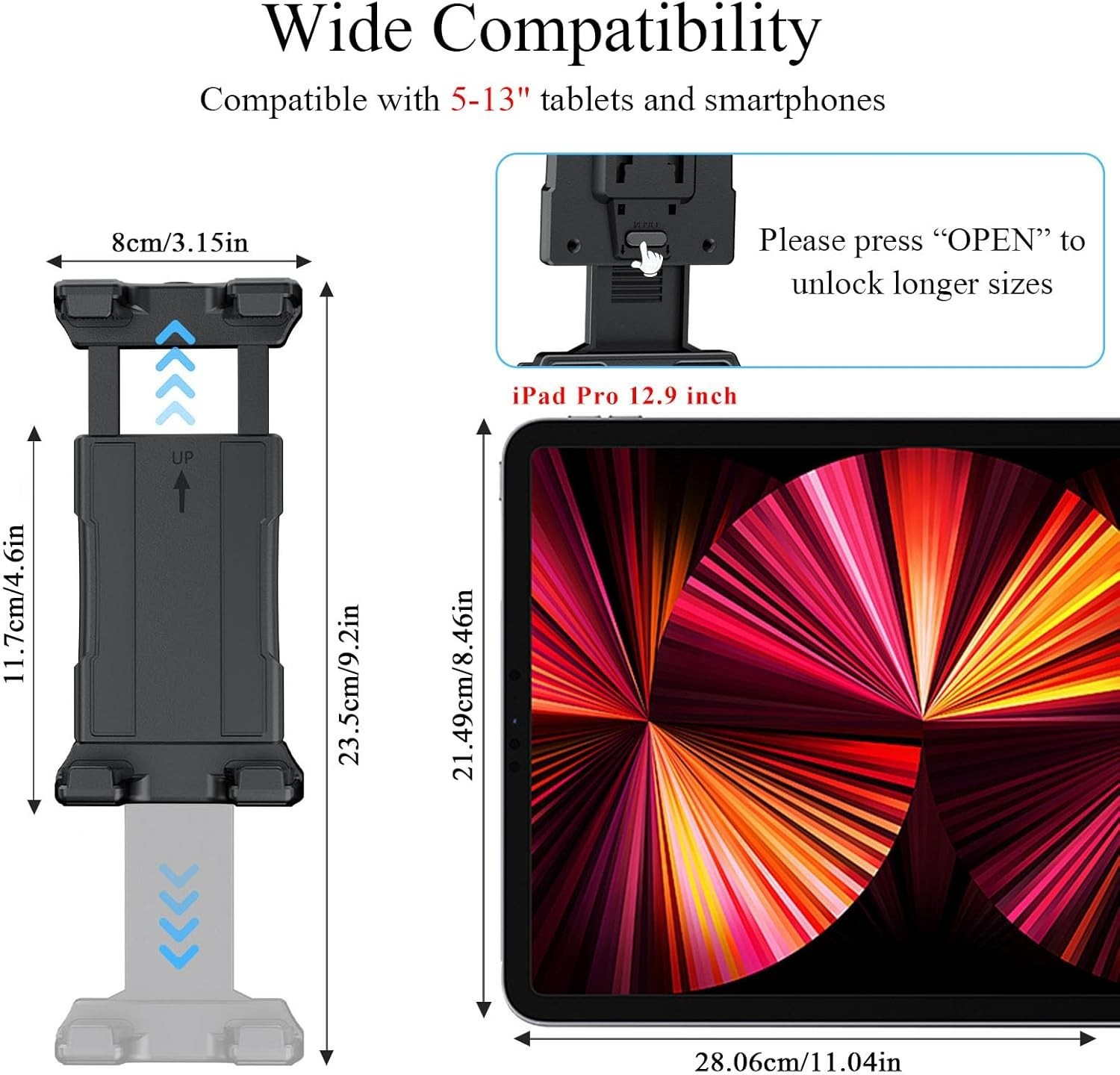 Universal Tablet Wall Mount Holder for 4.7-13 Inch Devices Adjustable 360°