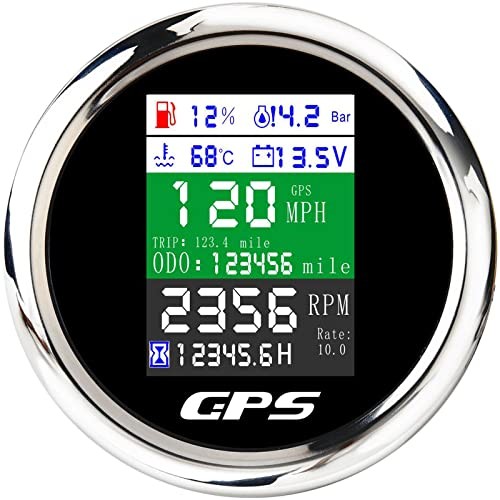 6-in-1 GPS Speedometer 3-3/8" 85mm  Multi-Functional Adjustable Black