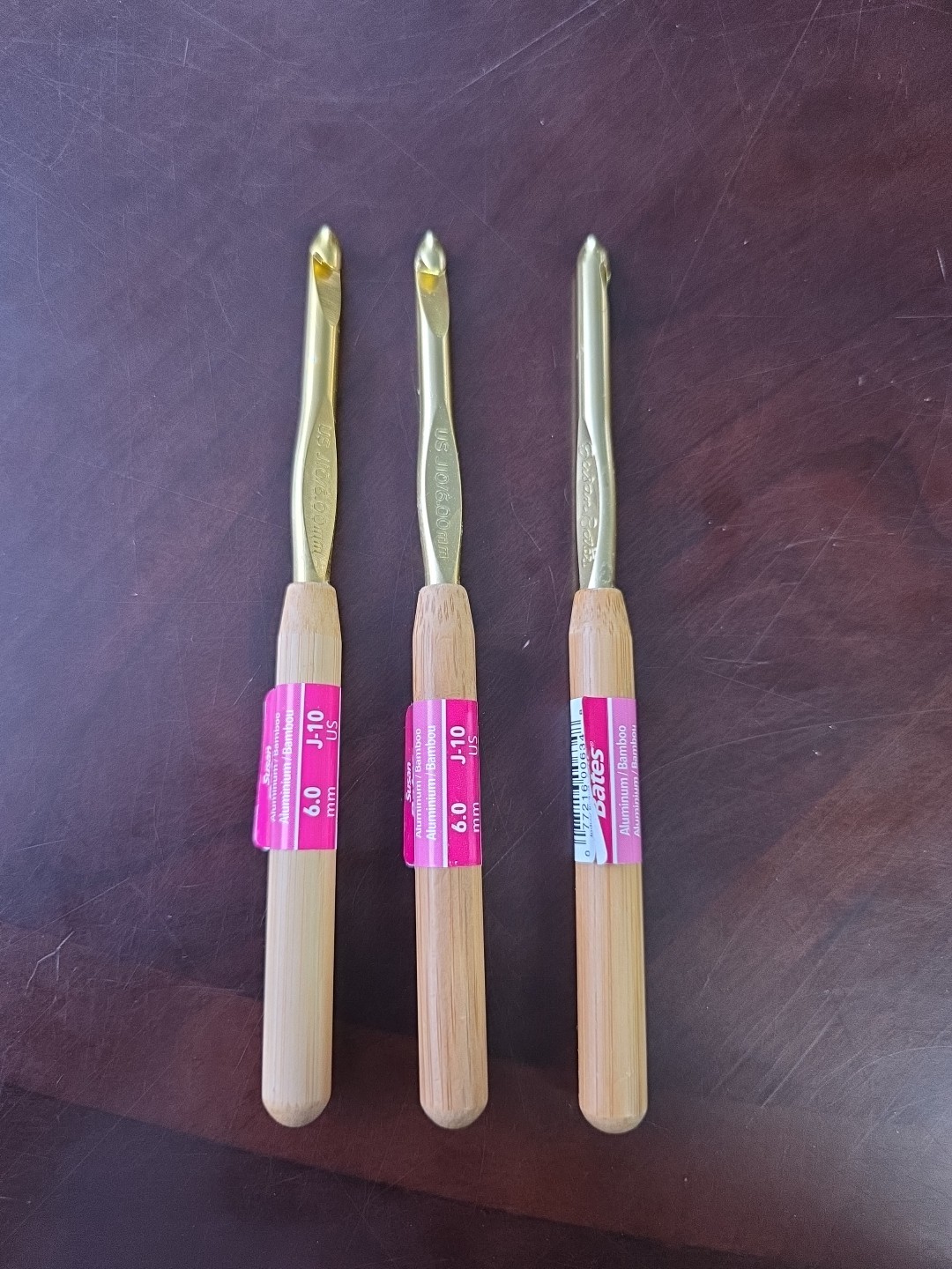NWT (3) Susan Bates Aluminum Bamboo Crochet Hooks Sizes 6.0 mm  J-10 Free Ship