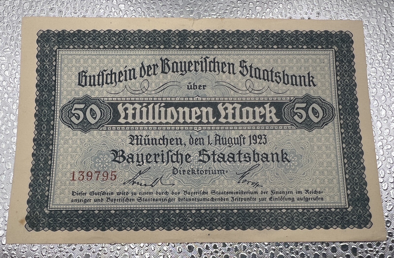 Germany Bayerische Staatsbank 50 Millionen Mark 1923