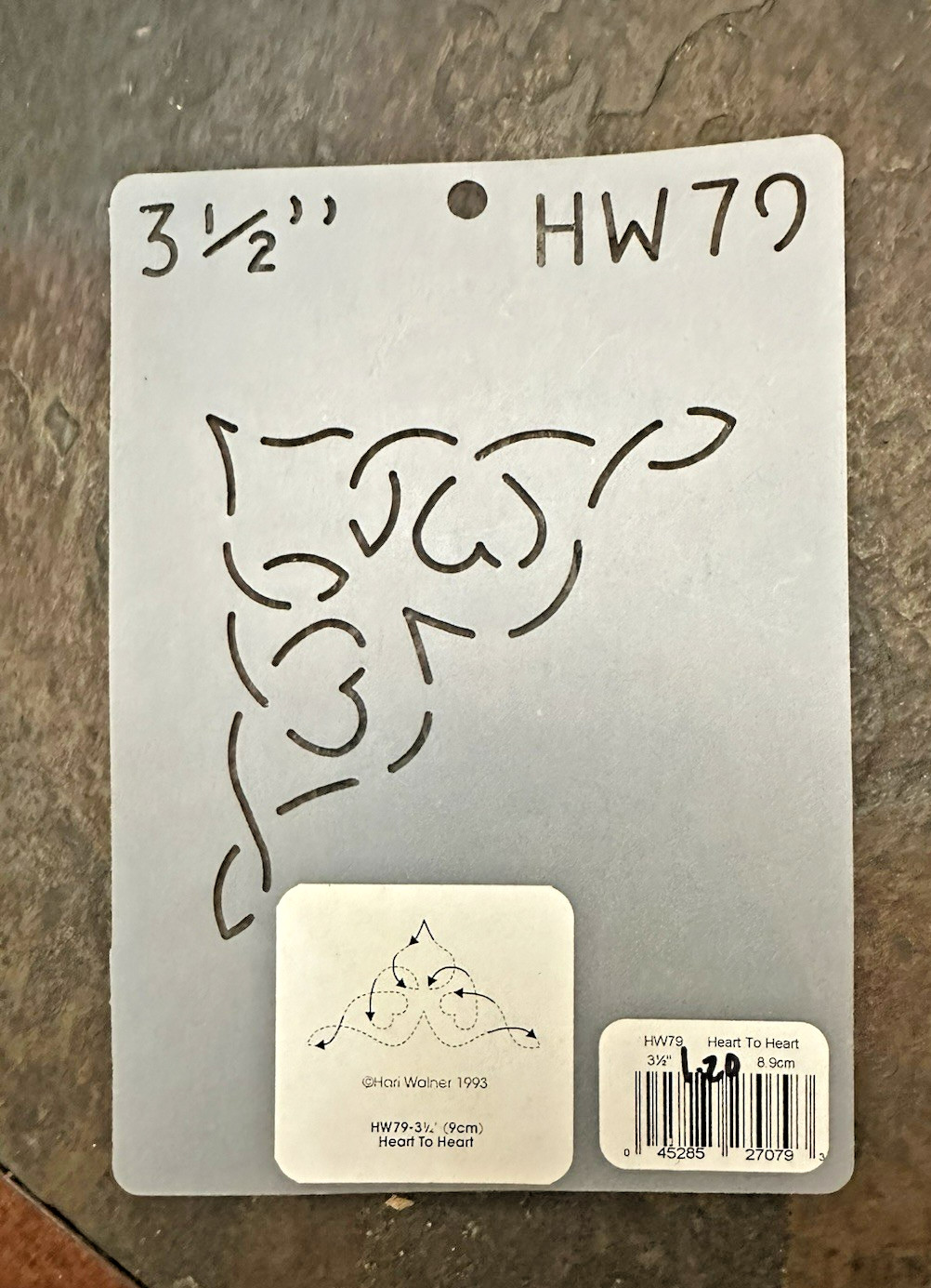 Stencil Quilting HW79 Heart to Heart quilt embroidery 3.5" 9cm template Walner