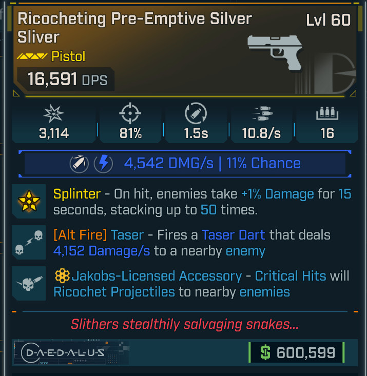 Borderlands 4⭐SILVER SLIVER PISTOL⭐TASER ⭐JAKOBS