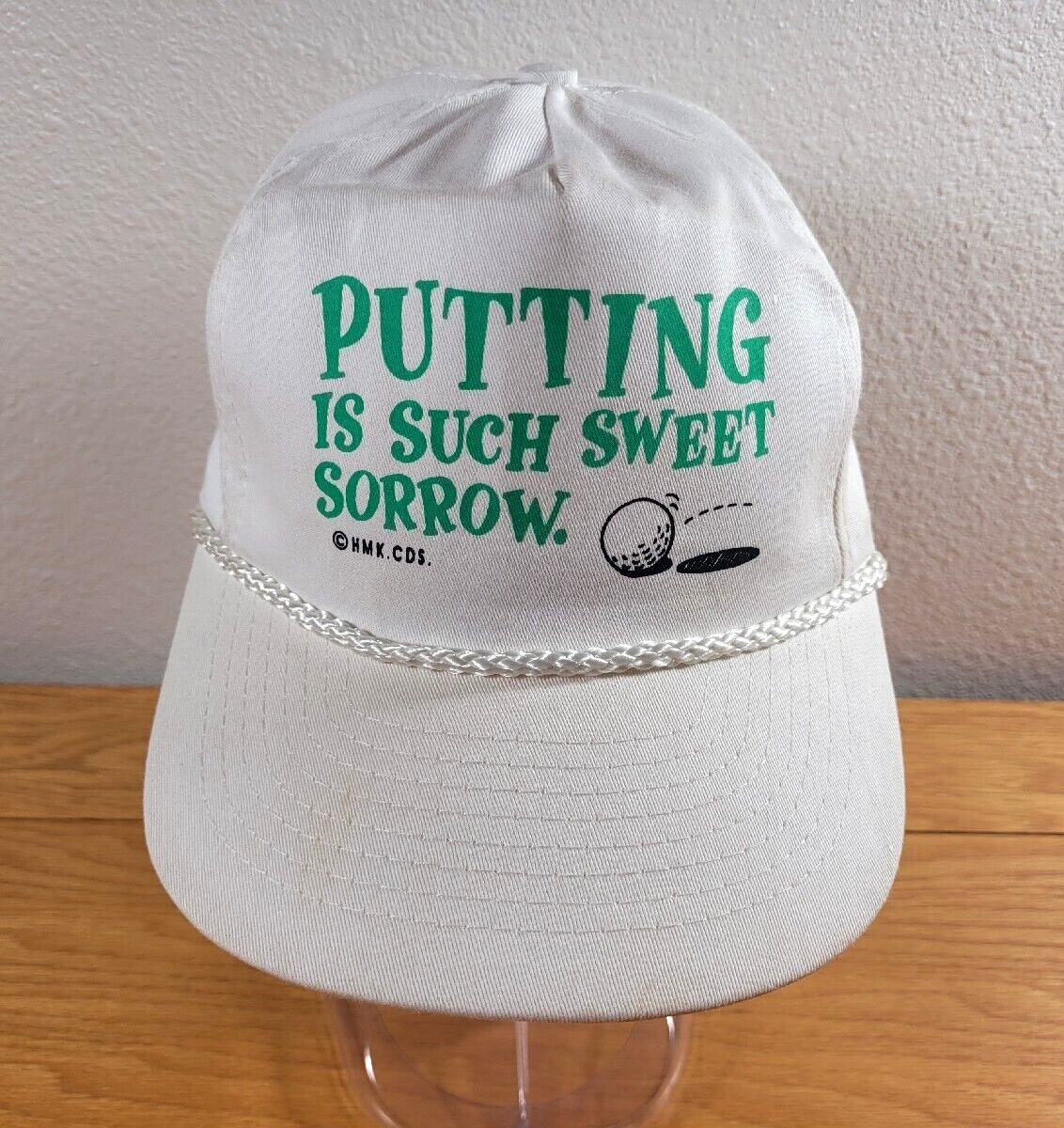 VINTAGE Golf Hat Cap Adult Snapback White Green "Putting Is Such Sweet Sorrow"