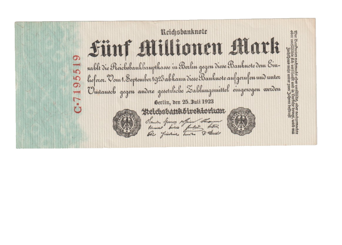 GERMANY 1923  5000000 MARK UNIFACE BANKNOTE P95 UNCIRCULATED CONDITION
