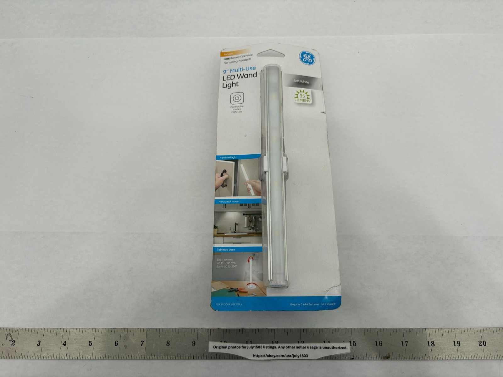 NEW GE 9" Multi-Use LED Wand Light - High/Low - Battery Operated - Screw On Base