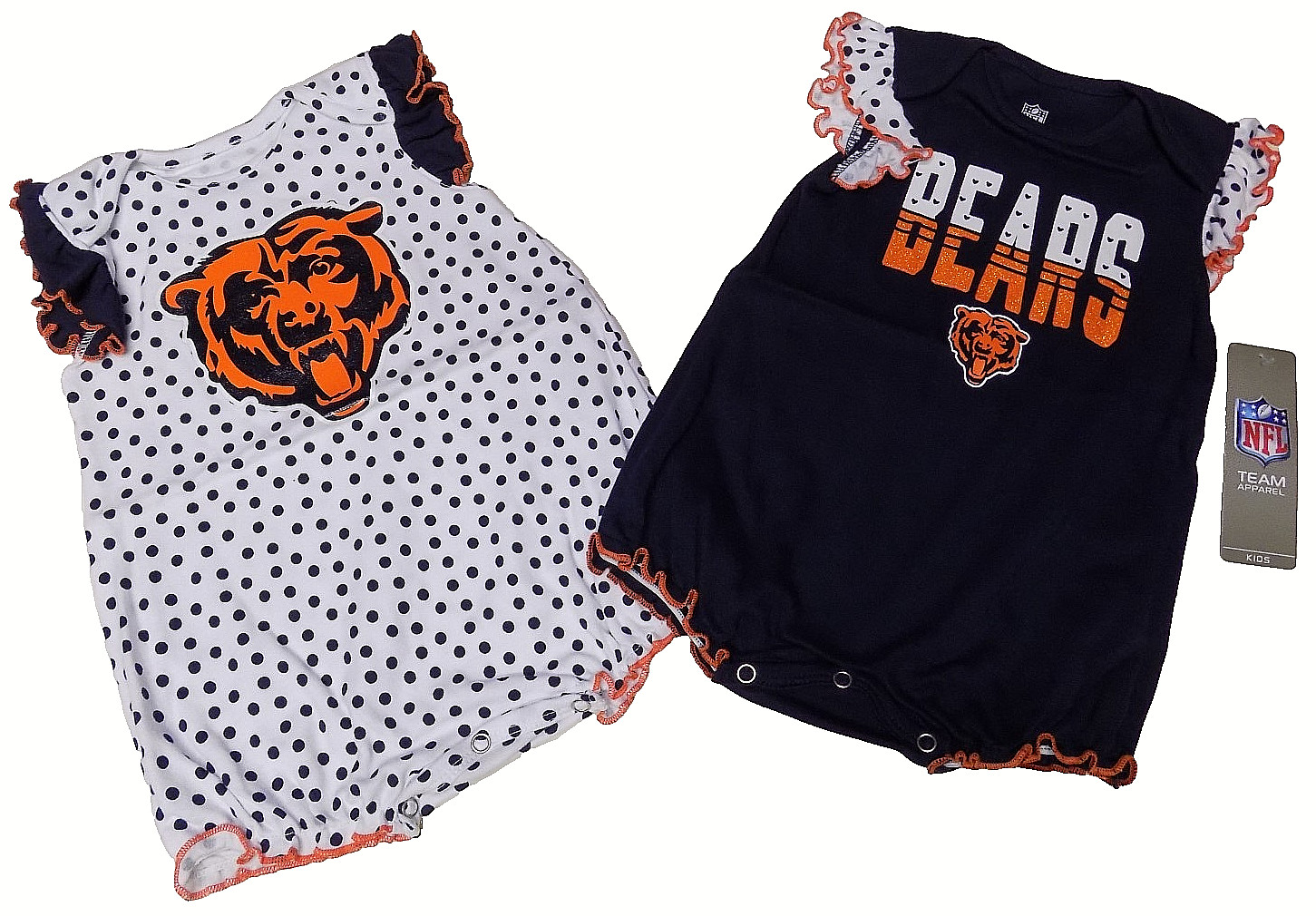 CHICAGO BEARS BABY GIRL 2 PIECE BODYSUIT SET SZ 18 MONTHS -NAVY/WHITE/ORANGE NWT