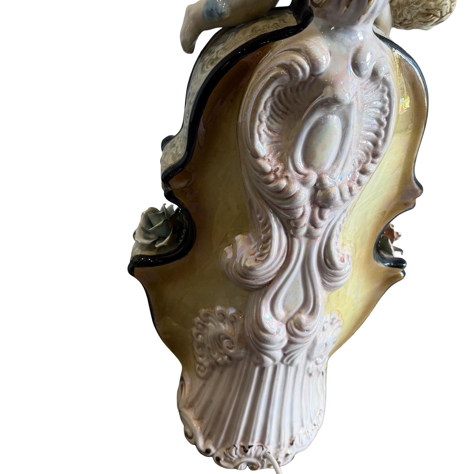 Large Capodimonte Cherub Table Lamp Italian Porcelain Figurine Decorative