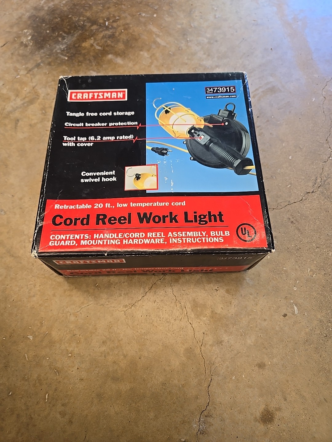 Craftsman Retractable 20ft Cord Reel Work Light Low Temperature Cord 3473915