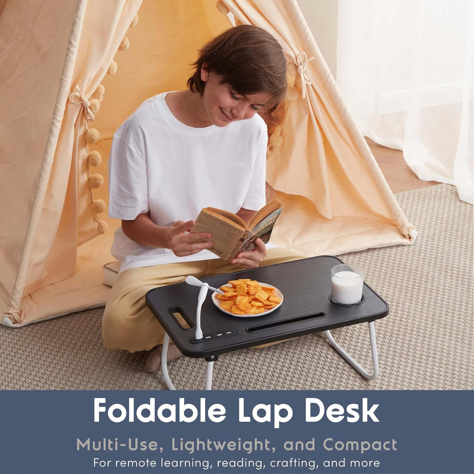 Foldable Lap Desk Portable Laptop Stand for Bed Couch Work Reading Writing Black