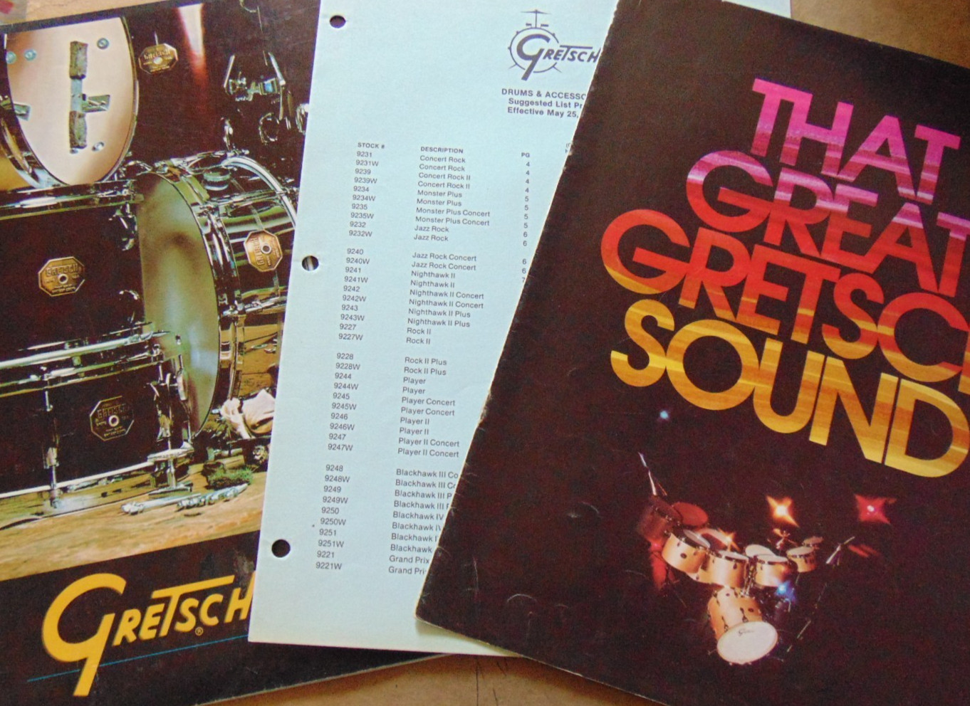 3-piece Gretsch drums Standard of the World c1981 Catalog set w prices, 34-pages