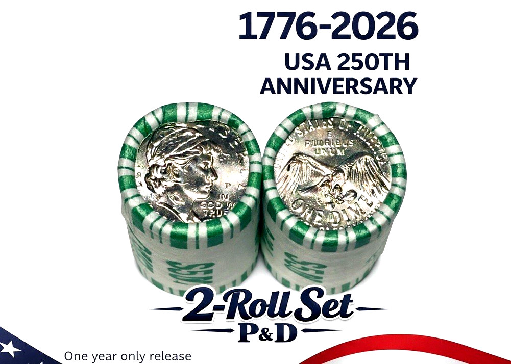 1776-2026 P And D Emerging Liberty Dime Quincentennial Uncirculated 2 Roll Set