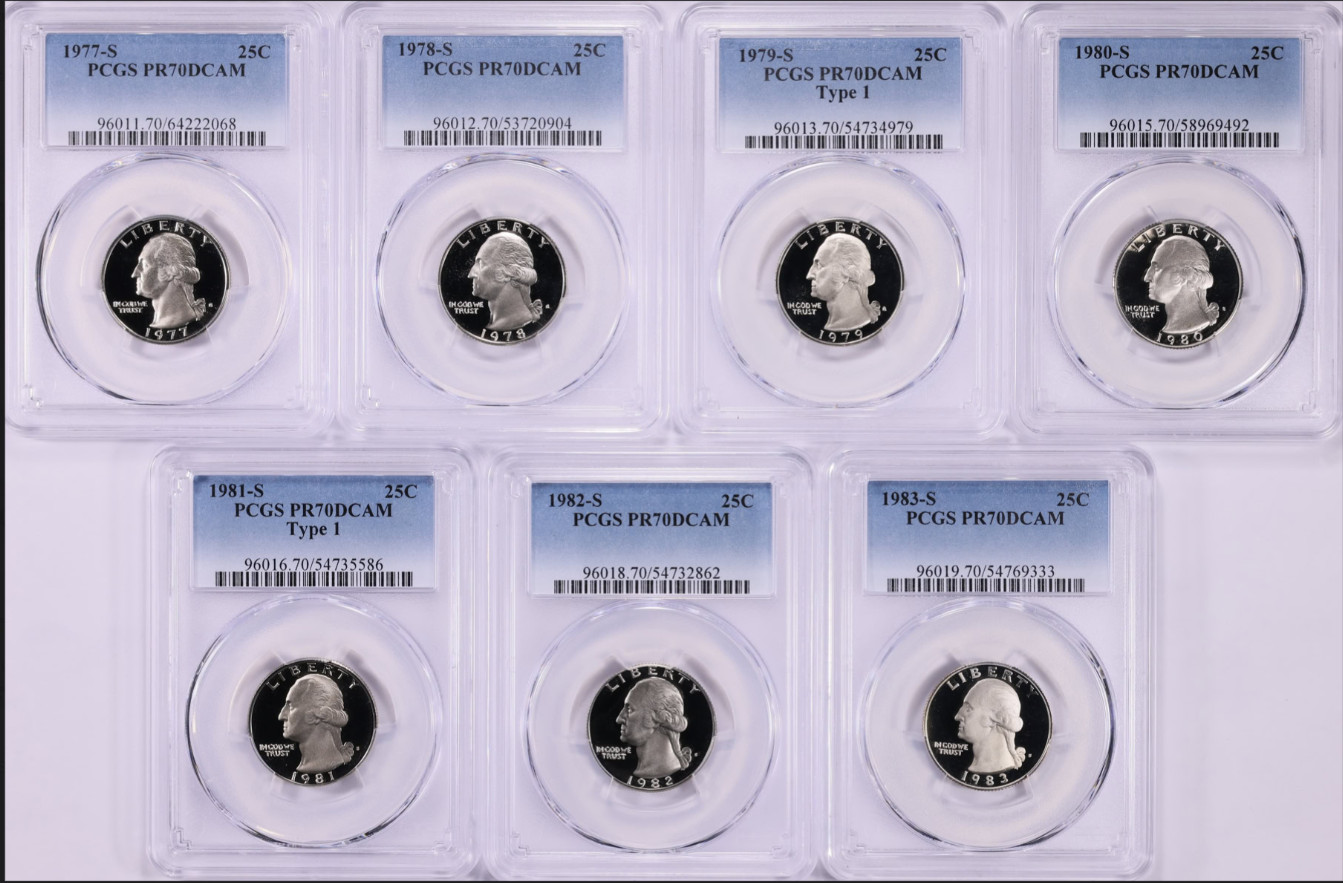 1977-S - 1983-S Washington Quarter Date Run PCGS Proof-70 DCAM (7 Coins)