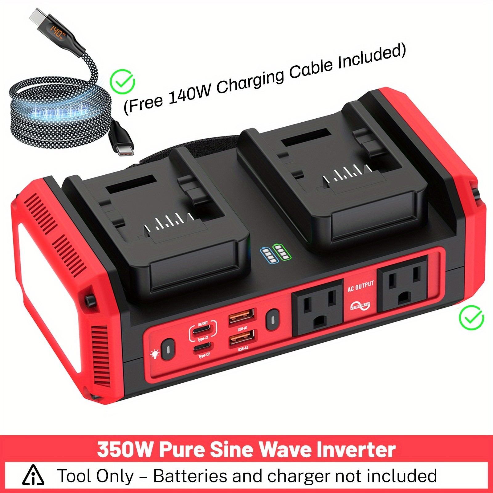 350W Power Inverter for Milwaukee 18V Battery Pure Sine Wave AC Outlet Emergency