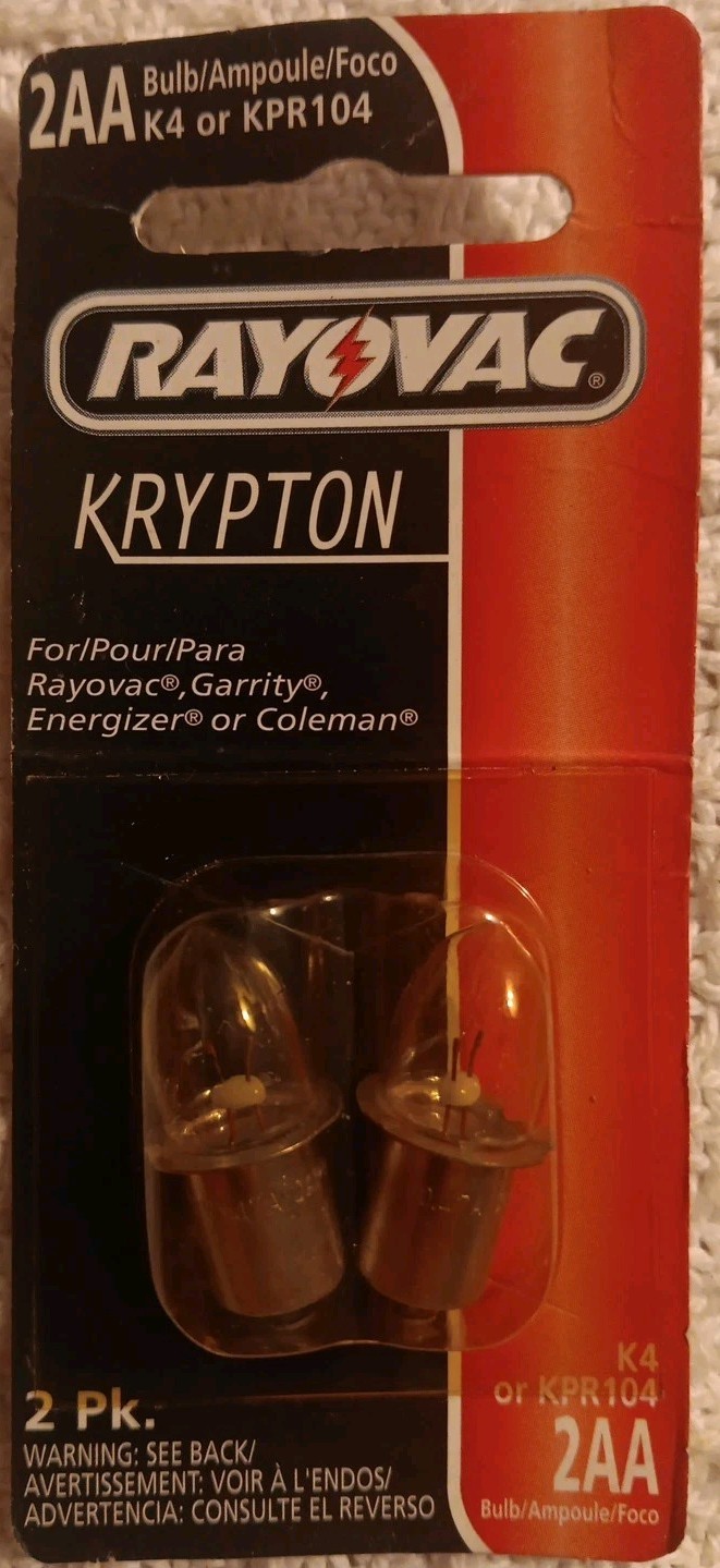 2 Rayovac Krypton K4/KPR104 2AA Flashlight Bulbs New Factory Sealed Packages NOS