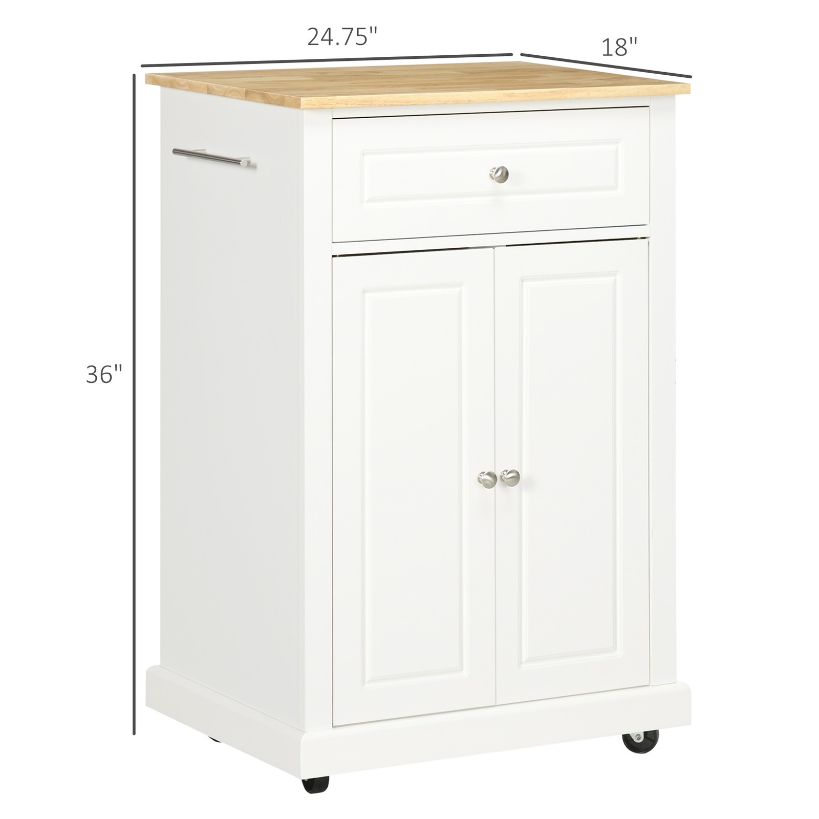 Modern Rolling Kitchen Island Storage Cart w/ Drawer & Adjustable Shelf, White