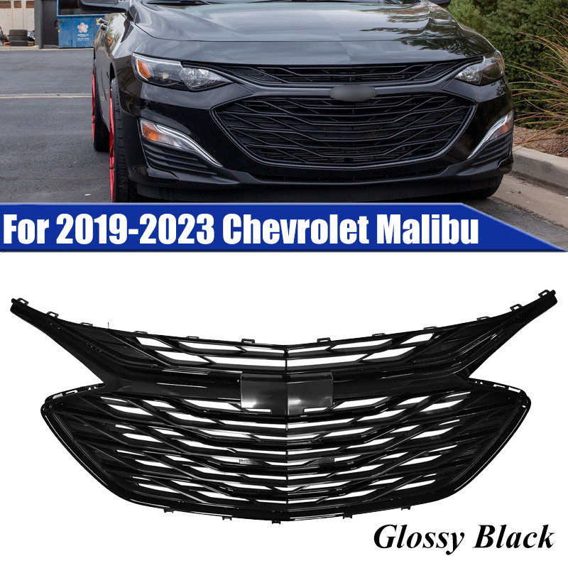 For 2019-2023 Chevrolet Malibu 3PCS Front Bumper Upper Lower Grille Glossy Black