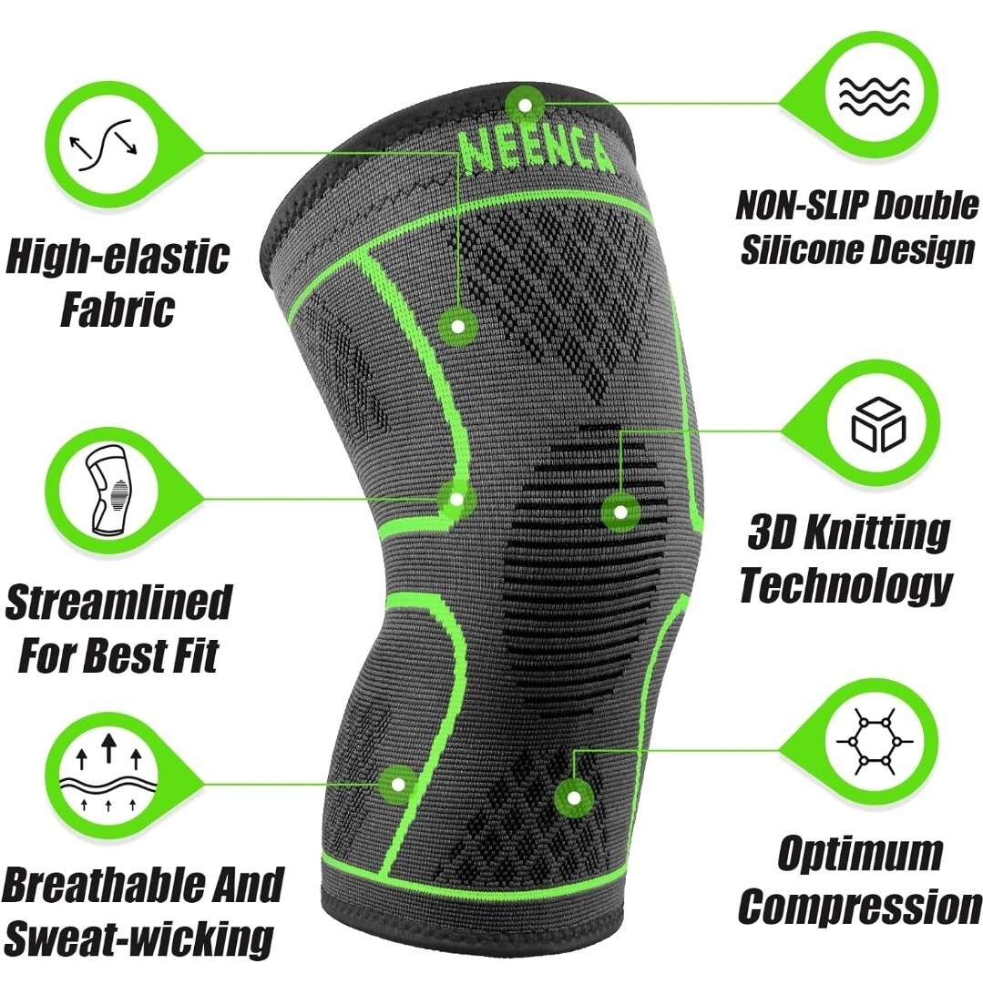 NEENCA 2 Pack Knee Brace Knee Compression Sleeve Support Size Small Green
