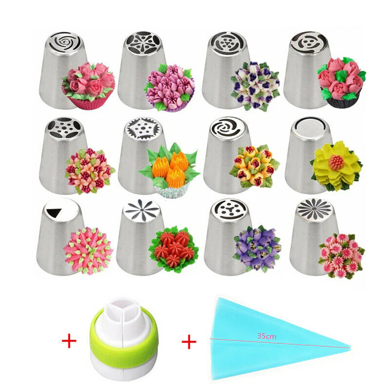 Russion Tulip Lcing Nozzle SET 12pcs, Stainless Steel Silicone