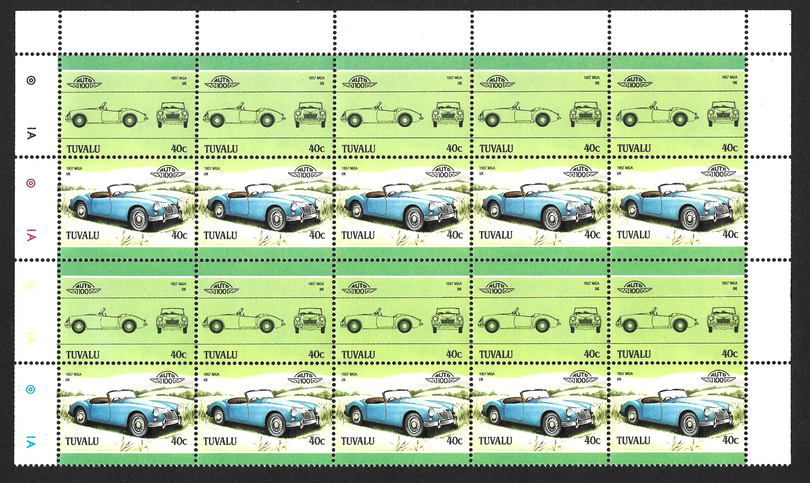 British Vintage MGA 1957 Sports Car Double Postage Stamps MNH Block Of 10 Autos