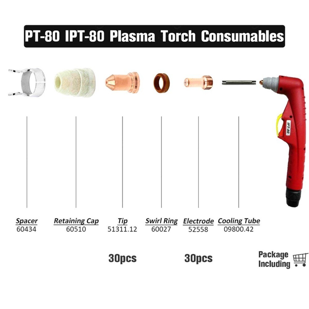 60X PT-80,IPT-80 Plasma Cutter Torch Electrode 1.2mm Tips 52558 51311.12 Gadgets