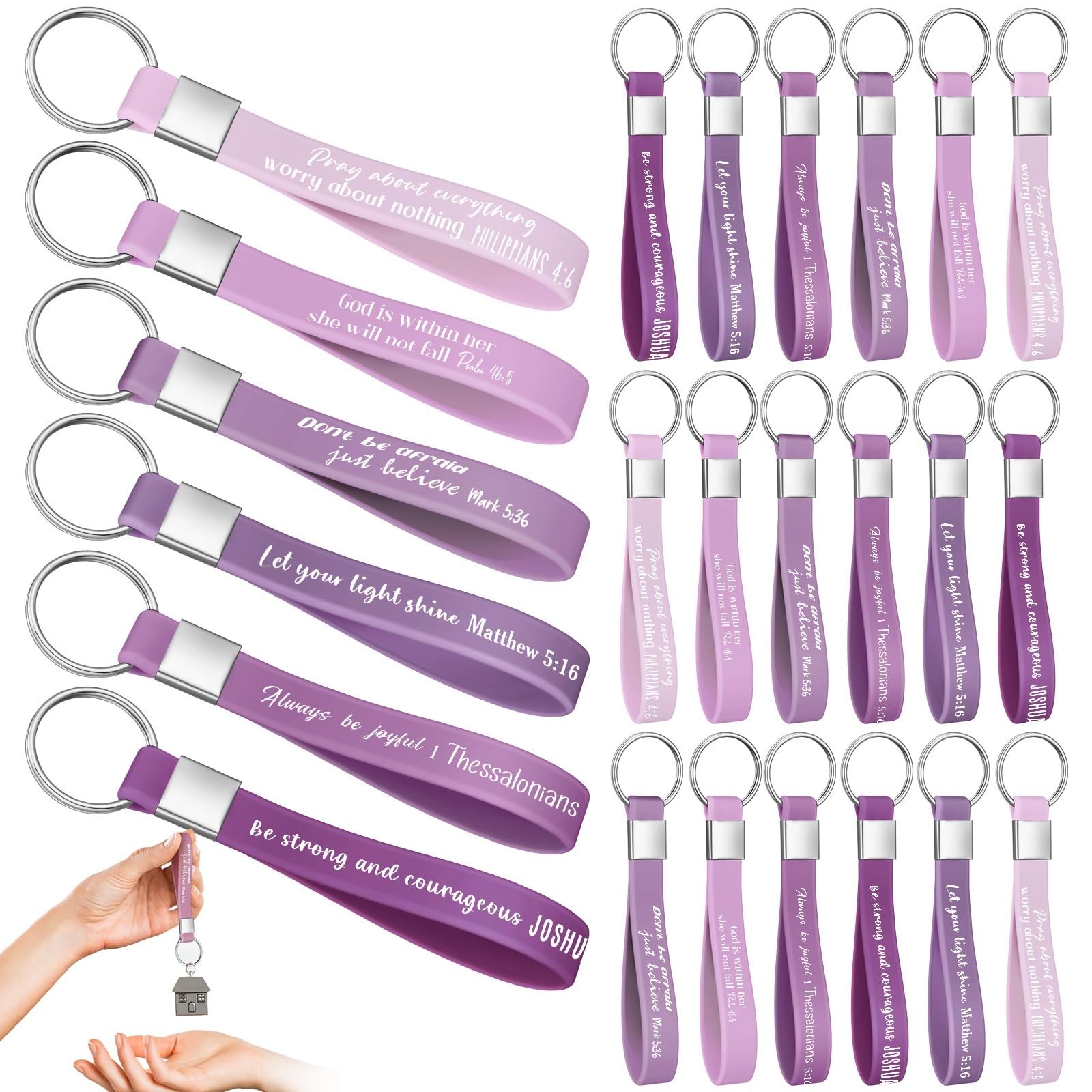 Sureio 24 Pcs Christian Gifts Bible Keychains Bulk for Women Men Girls Church...