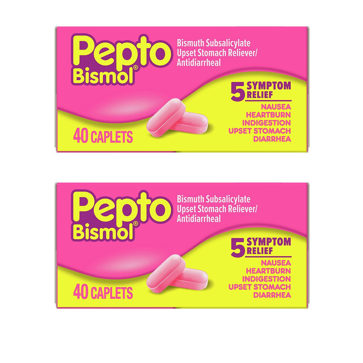 2 Pack Pepto Bismol Caplets for Upset Stomach & Diarrhea Relief,  total 80 Ct