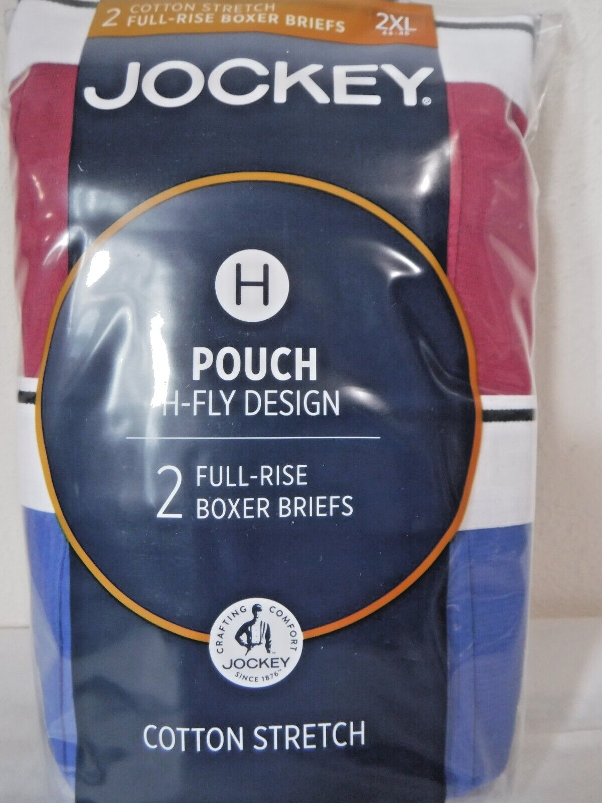 Jockey Mens Pouch 2 Boxer Briefs H Fly Design Blue Red 1146 Classic XXL 44-46