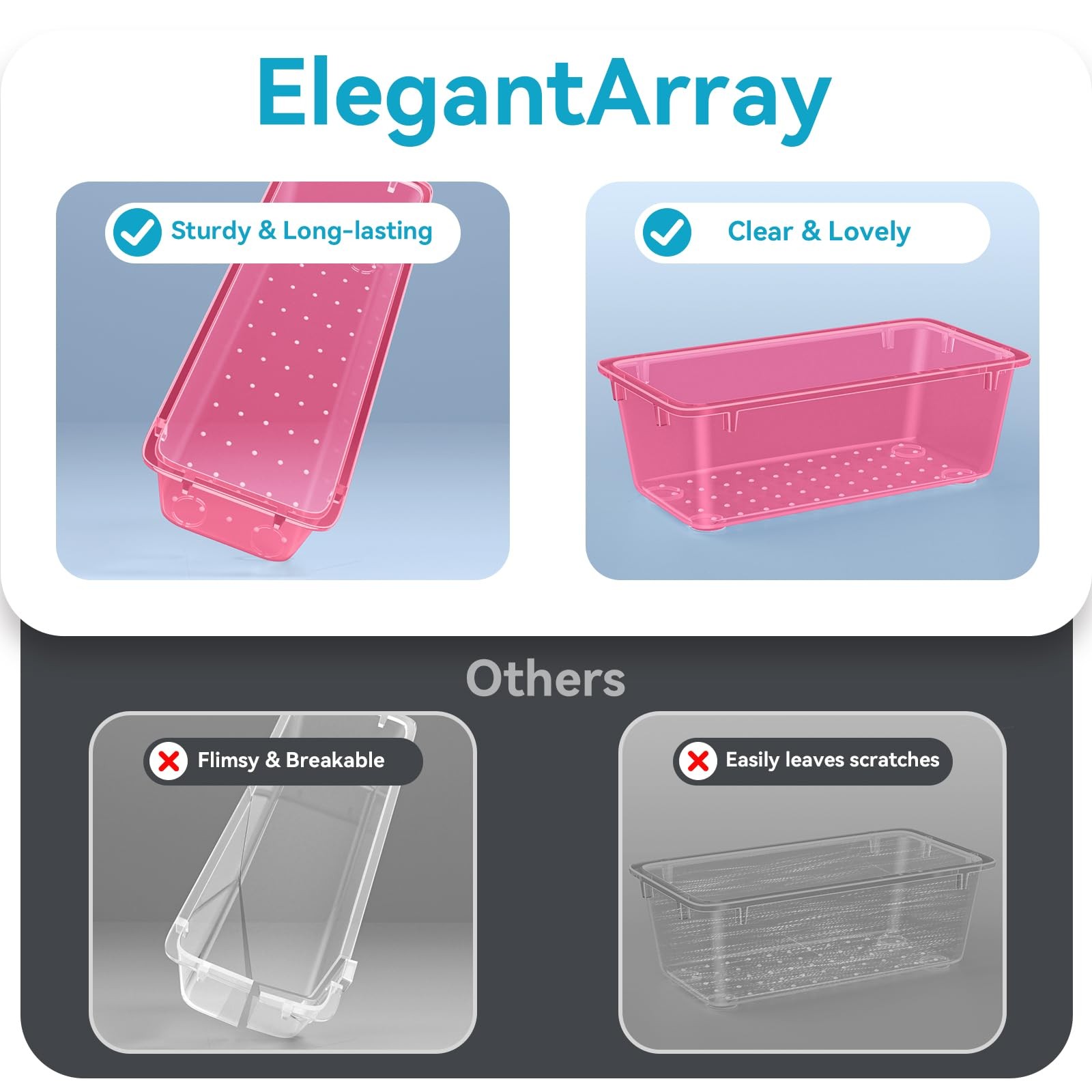 12 PCS Drawer Organizer Set, 4 Sizes Tool Storage Trays, Clear Plastic Makeup...