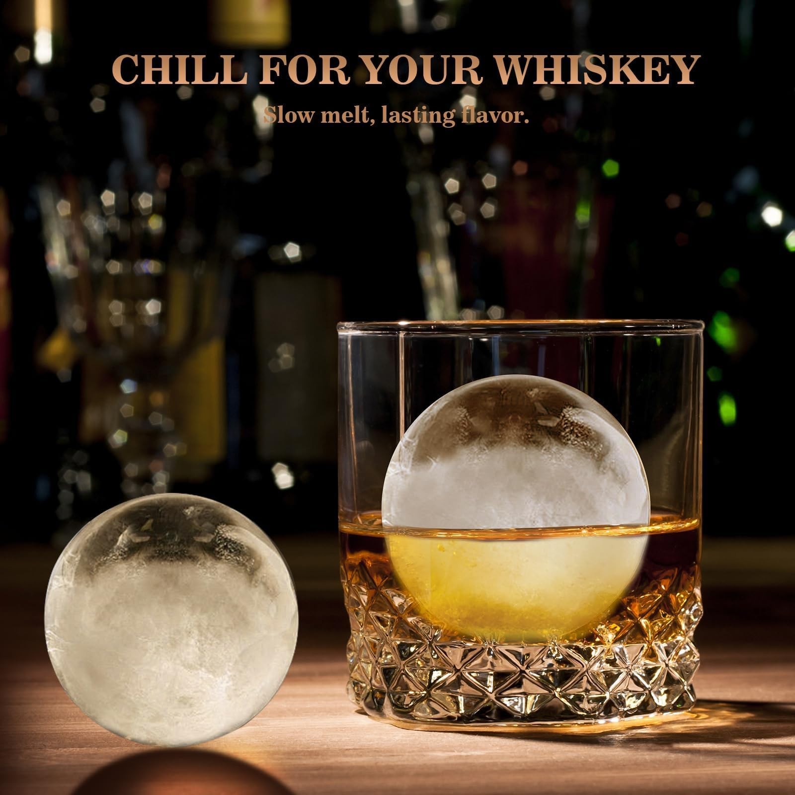 2 Pack Black Whiskey Ice Cube Molds Round Sphere 2.2 Inch