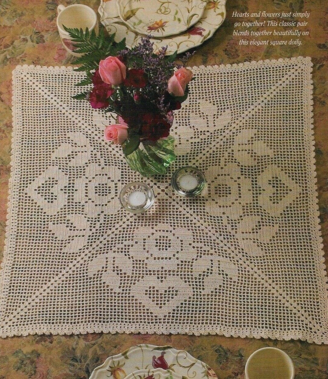 FLOWERING HEARTS DOILY 26 1/2" HOME DECOR CROCHET PATTERN INSTRUCTIONS