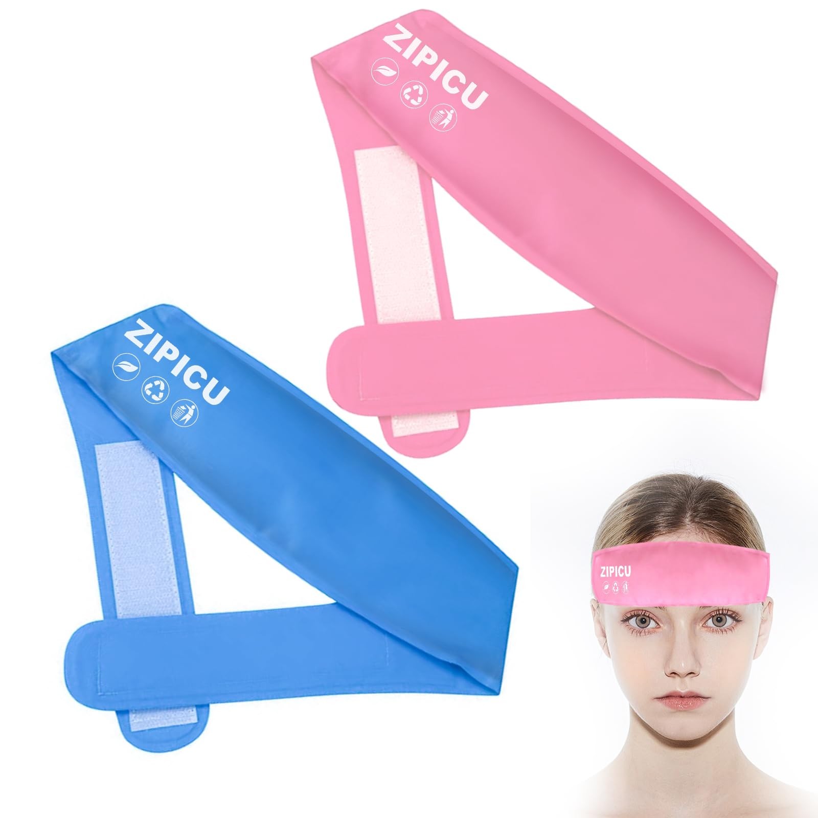ZIPICU 2pcs Migraine Headache Fits up to 25 Inch head size, Blue, Pink